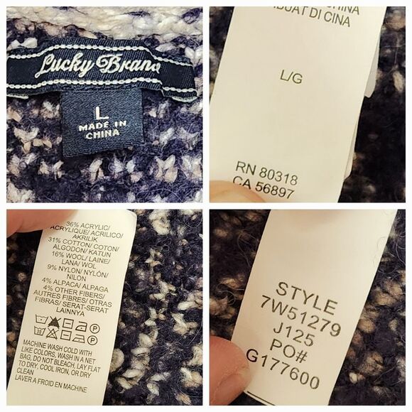 🇬🇪🔹️Lucky Blue Intarsia Chunky Knit Open Cascading Cardigan Sweater Large - Picture 12 of 12